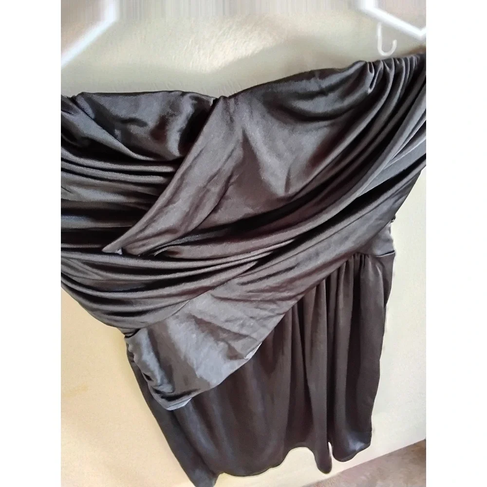 Express Black Satin Strapless Draped Crossover Mini Cocktail Dress Womens Medium